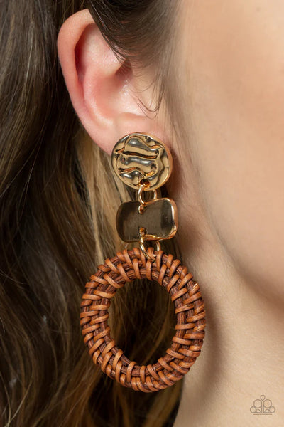 Woven Whimsicality - Gold Paparazzi Earrings (PZ-1417)