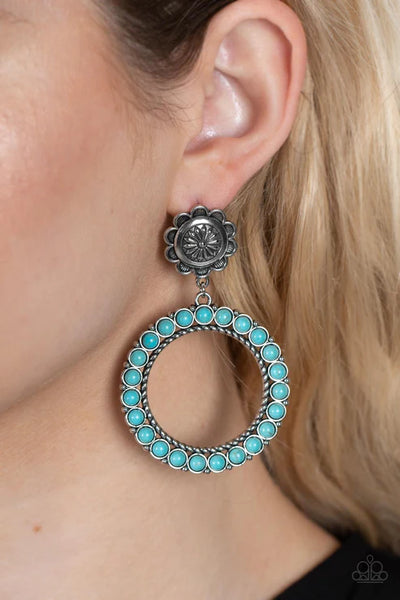 Playfully Prairie - Blue Paparazzi Post Earrings (PZ-4830)