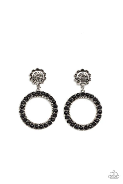 Playfully Prairie - Black Paparazzi Earrings (PZ-5413)