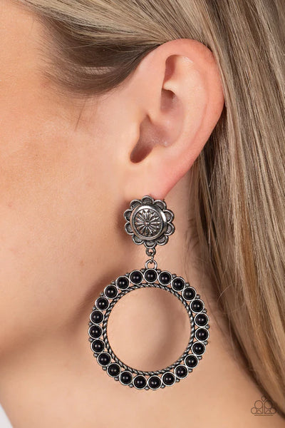 Playfully Prairie - Black Paparazzi Earrings (PZ-5413)