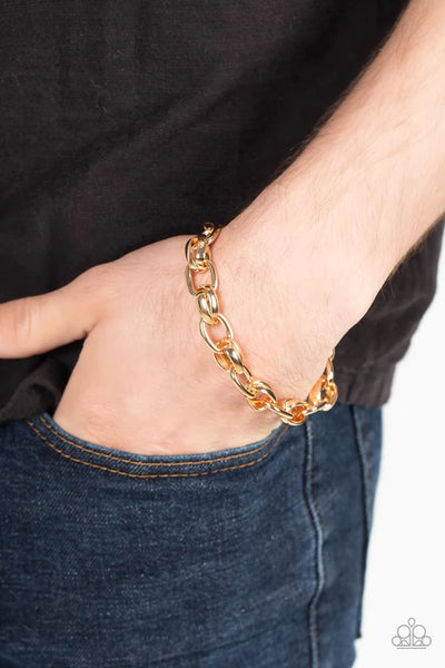 Rookie Roulette - Gold Men's Paparazzi Bracelet (PZ-5398)