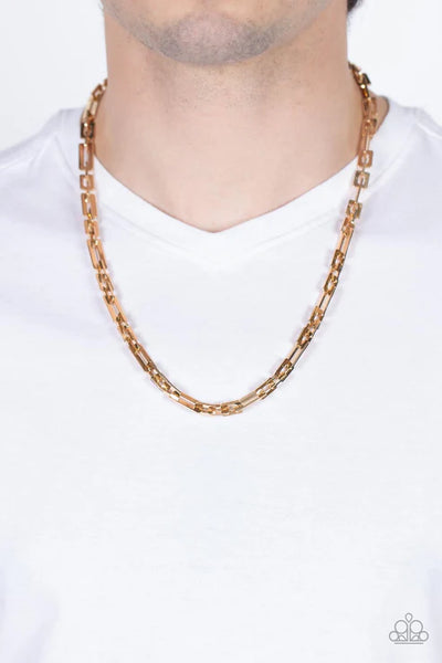 Rocket Zone - Gold Paparazzi Men's Necklace (PZ-5609)