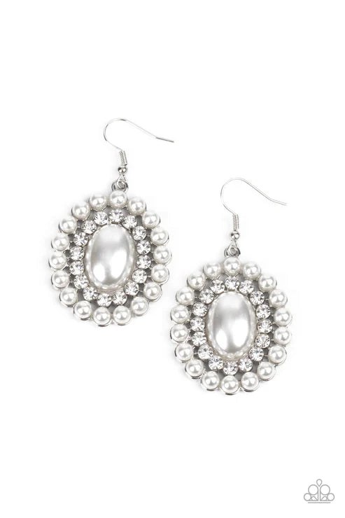 Dolled Up Dazzle - White Paparazzi Earrings (PZ-5048)
