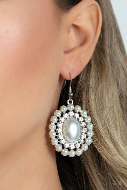 Dolled Up Dazzle - White Paparazzi Earrings (PZ-5048)