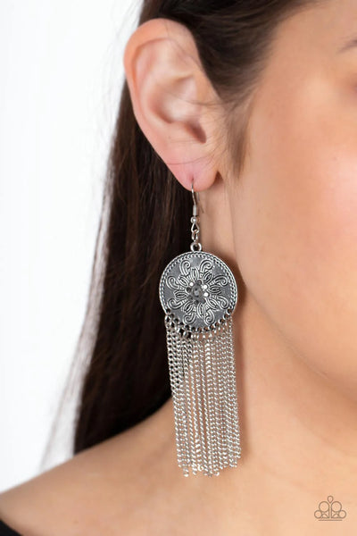 Fringe Control - Silver Paparazzi Earrings (PZ-2533)