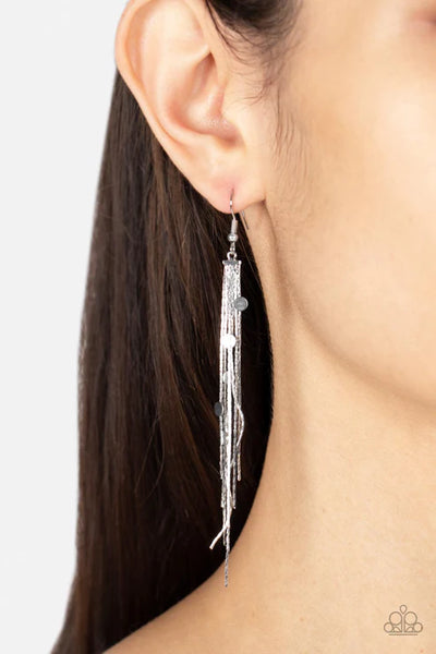 Cosmic Cascade - Silver Paparazzi Earrings (PZ-5251)