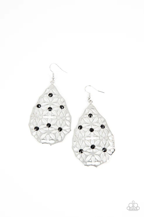 Delightfully Daisy - Black Paparazzi Earrings (PZ-3422)