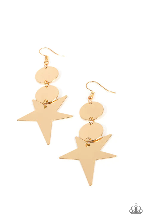 Star Bizarre - Gold Paparazzi Earrings (PZ-5709)