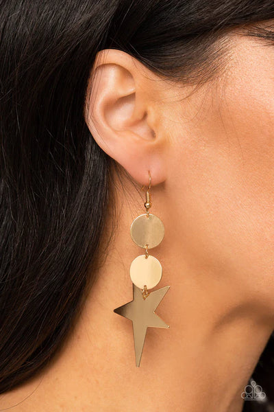 Star Bizarre - Gold Paparazzi Earrings (PZ-5709)