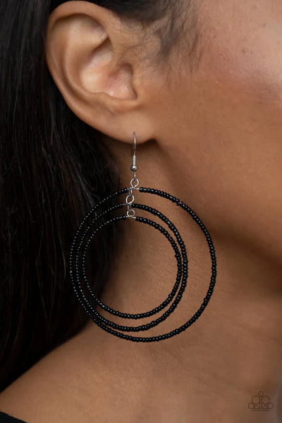 Colorfully Circulating - Black Paparazzi Earrings (PZ-5707)