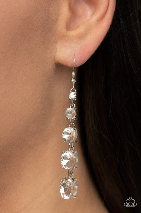 Red Carpet Charmer - White Paparazzi Earrings (PZ-5443)