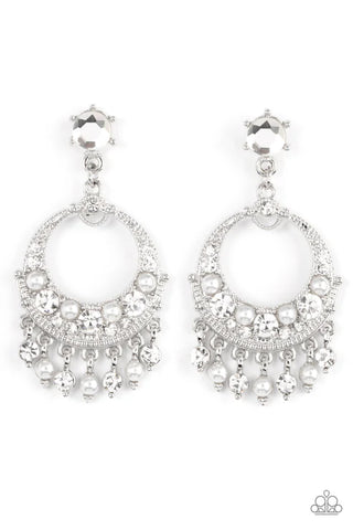 Marrakesh Request - White Paparazzi Post Earrings (PZ-5207)