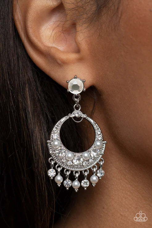 Marrakesh Request - White Paparazzi Post Earrings