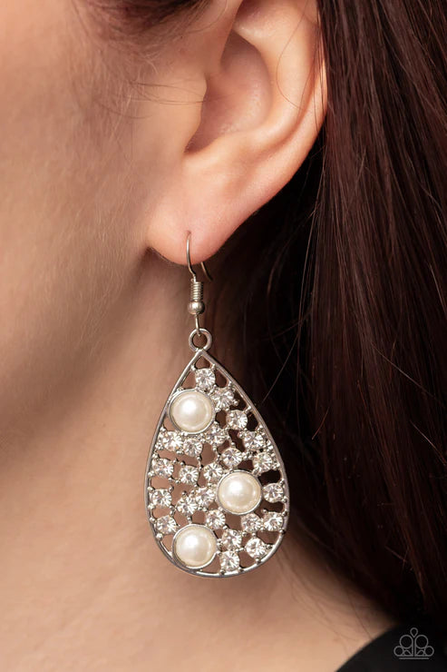 Bauble Burst - White Paparazzi Earrings (PZ-2502)