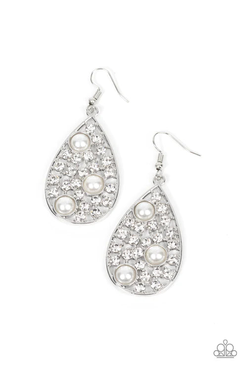 Bauble Burst - White Paparazzi Earrings (PZ-2502)