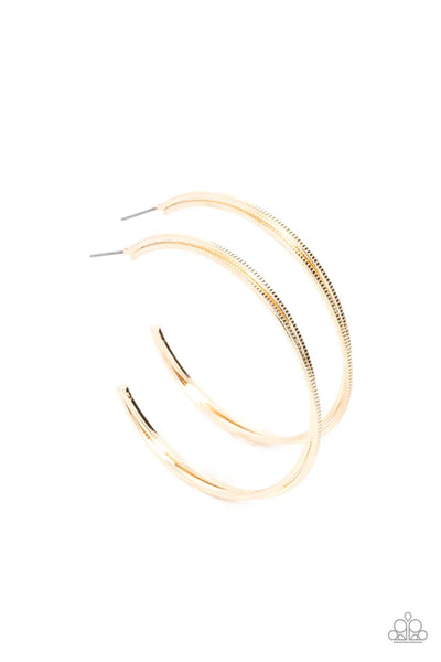 Monochromatic Curves - Gold Paparazzi Earrings  (PZ-3739)