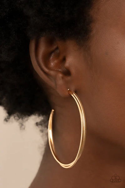 Monochromatic Curves - Gold Paparazzi Earrings  (PZ-3739)