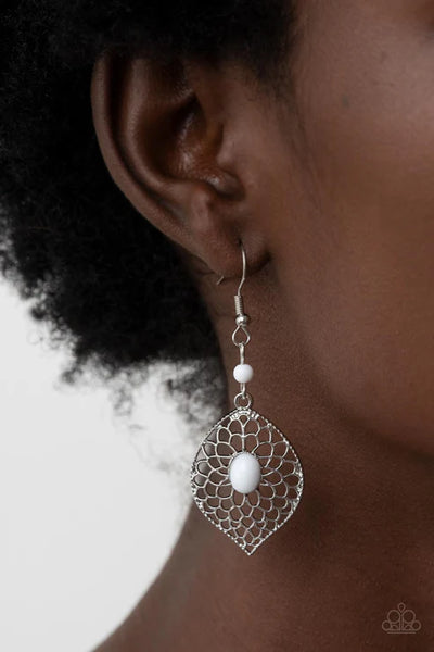 Perky Perennial - White Paparazzi Earrings  (PZ-4996)