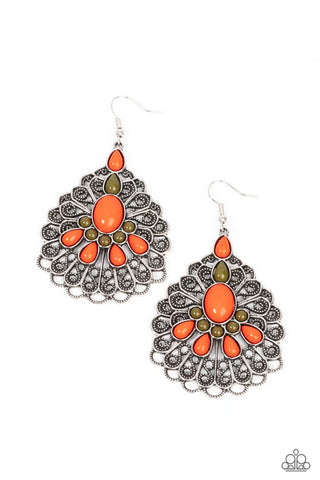 Peacock Prance - Orange Paparazzi Earrings (PZ-5663)