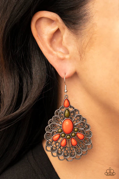 Peacock Prance - Orange Paparazzi Earrings (PZ-5663)