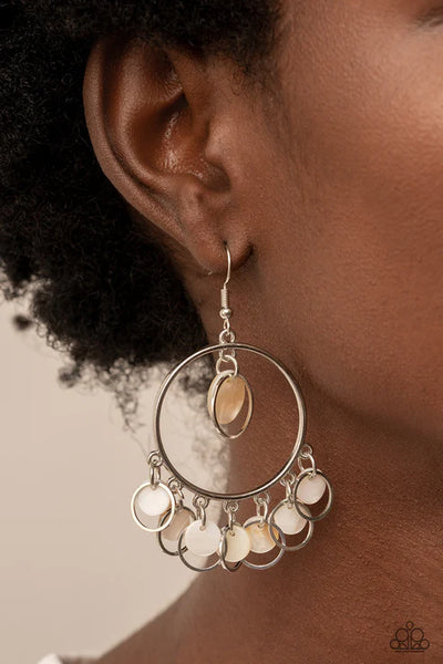 Cabana Charm - White Paparazzi Earrings (PZ-2301)