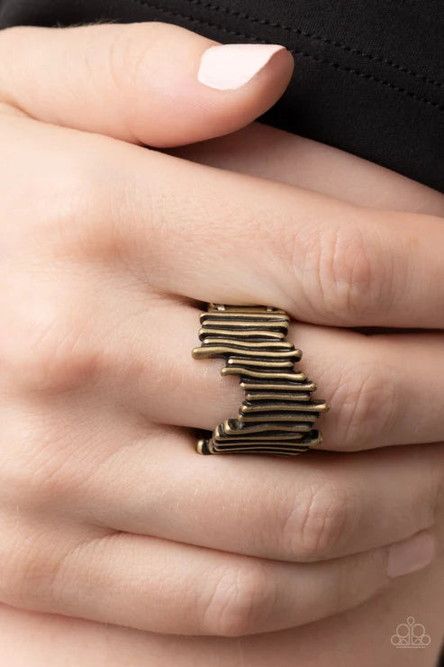 Along the Lines - Brass Paparazzi Ring (T39)
