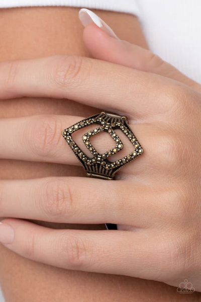 Diamond Duet - Brass Paparazzi Ring (T85)
