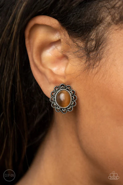 Garden Gazebo - Brown ♥ Clip-On Paparazzi Earrings