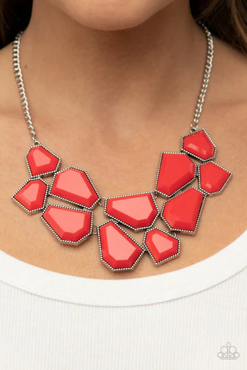 Double-DEFACED - Red Necklace - Paparazzi Accessories (PZ-457)