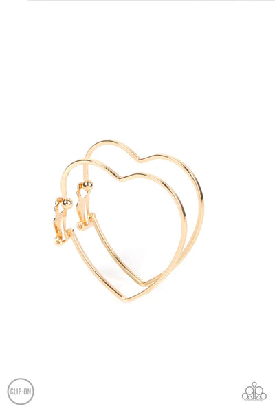 Harmonious Hearts - Gold Paparazzi Clip-On (PZ-5244)