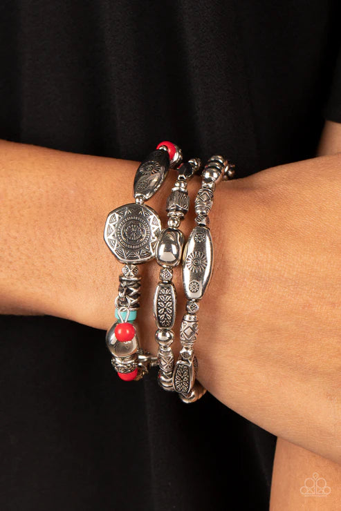 Western Quest - Red Paparazzi Bracelet (PZ-5601)