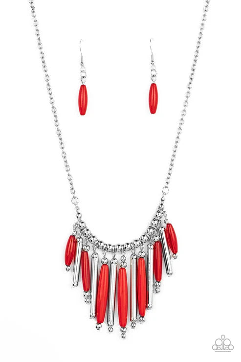 Bohemian Breeze - Red Paparazzi Necklace (PZ-3910)