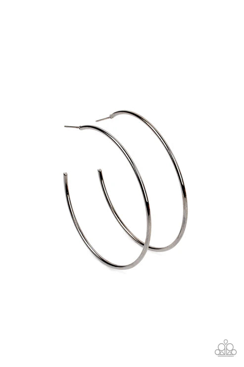 Can I Get a HOOP HOOP - Black Paparazzi Earrings (PZ-4385)
