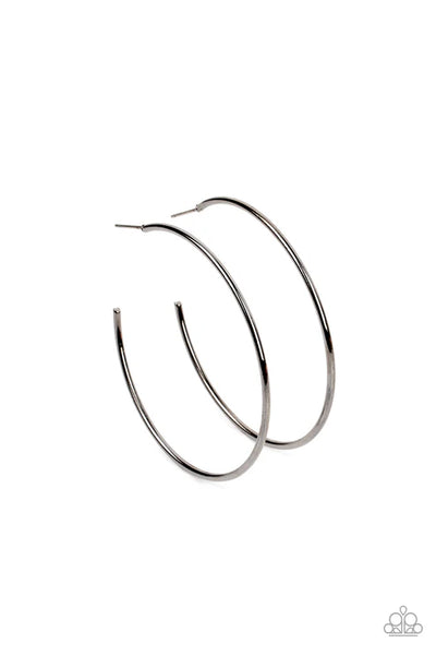 Can I Get a HOOP HOOP - Black Paparazzi Earrings (PZ-4385)