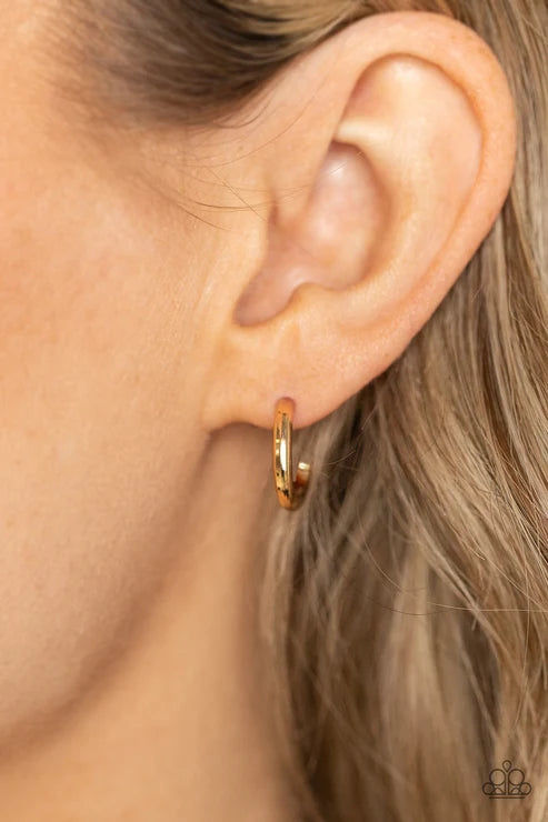 Small-Scale Shimmer - Gold Paparazzi Earrings (PZ-5610)