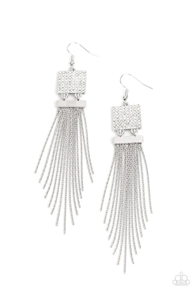 Dramatically Deco - White Paparazzi Earrings