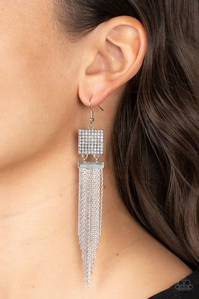 Dramatically Deco - White Paparazzi Earrings