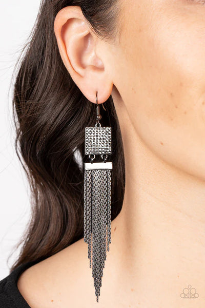 Dramatically Deco - Black Paparazzi Earrings (PZ-5166)