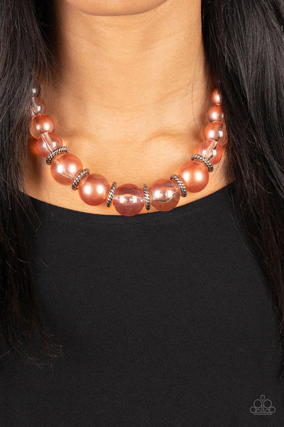 Marina Mirage - Orange Bead Silver Accent Necklace - Paparazzi (S022)