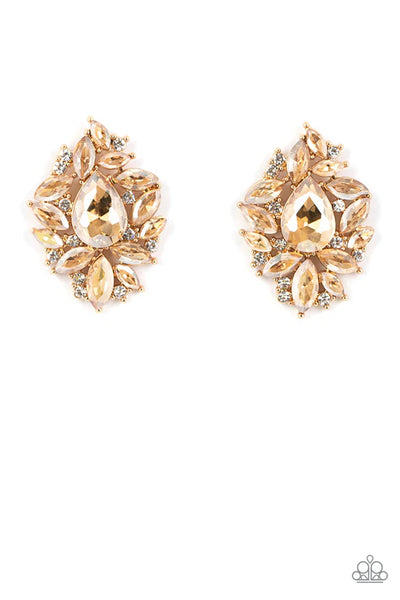 We All Scream for Ice QUEEN - Gold Paparazzi Post Earrings (PZ-4384)