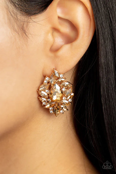 We All Scream for Ice QUEEN - Gold Paparazzi Post Earrings (PZ-4384)