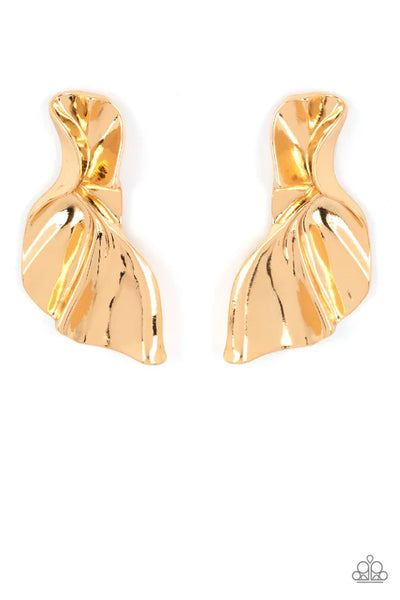 METAL-Physical Mood - Gold Paparazzi Earrings (PZ-5489)