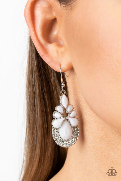 Beachfront Formal - White Paparazzi Earrings (PZ-5328)