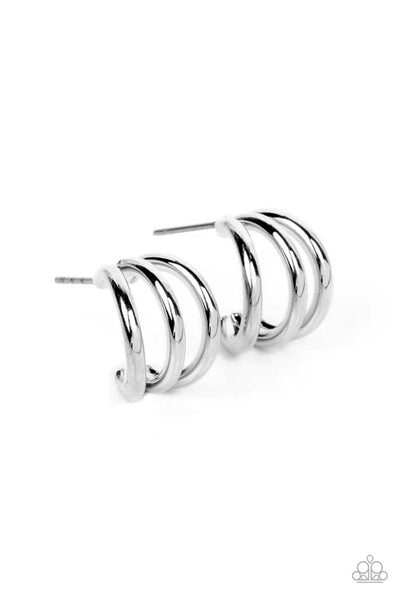 TRIPLE Down - Silver Paparazzi Earrings