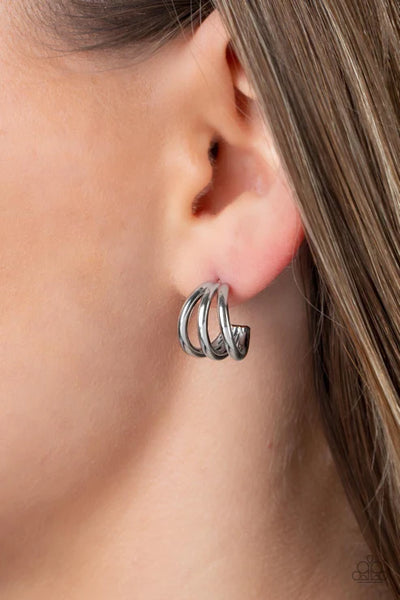 TRIPLE Down - Silver Paparazzi Earrings