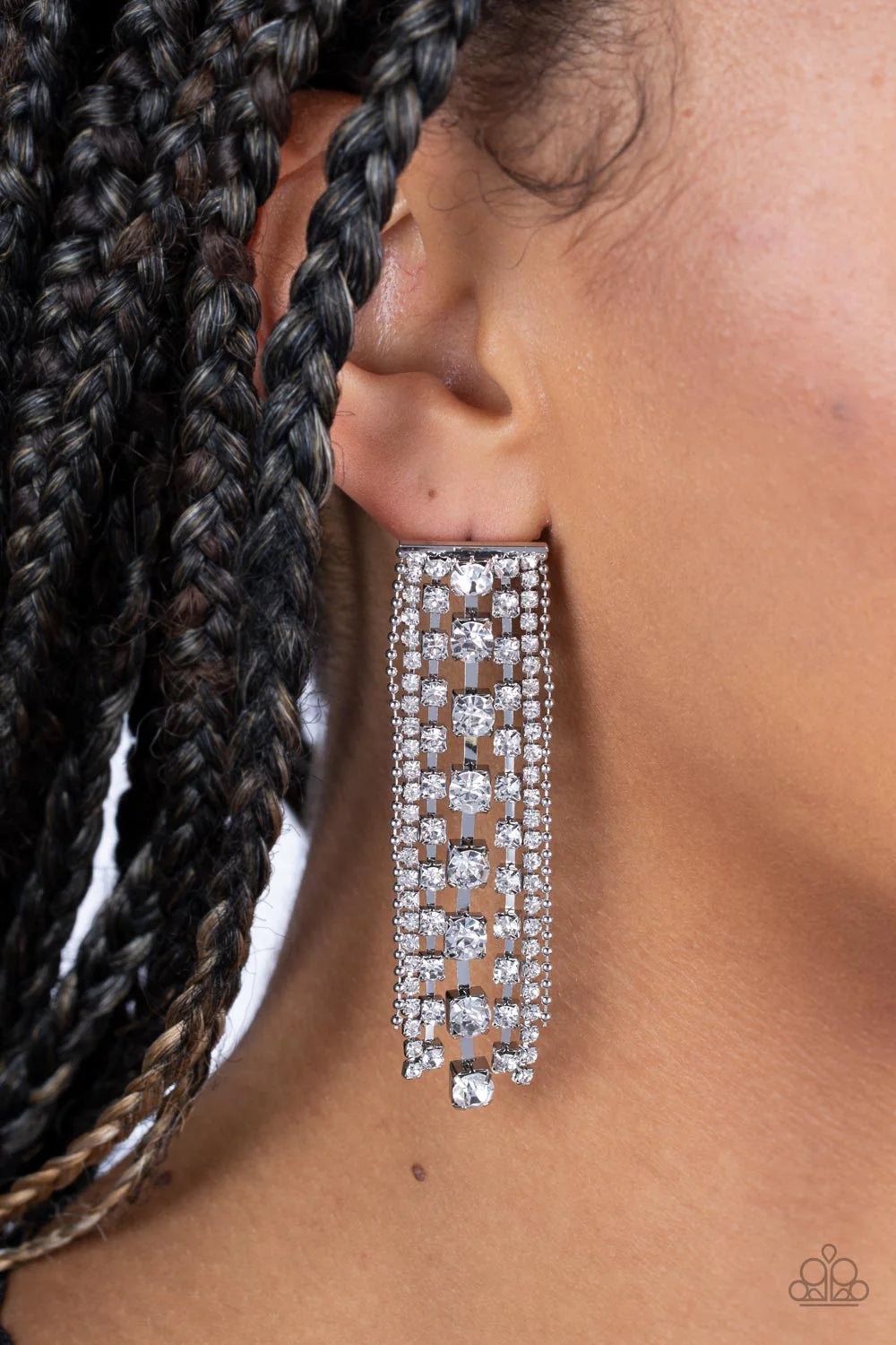 Starry Streamers - White Paparazzi Post Earrings (PZ-3788)