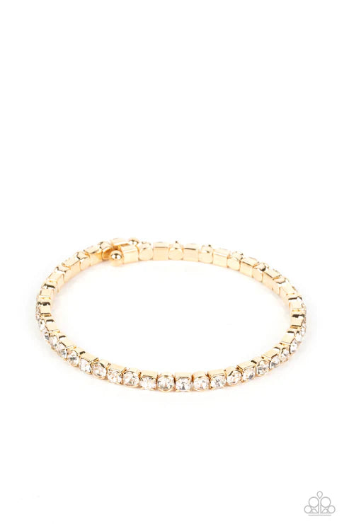 Rhinestone Spell - Gold Paparazzi Bracelet (PZ-5589)
