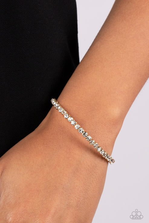 Rhinestone Spell - Gold Paparazzi Bracelet (PZ-5589)