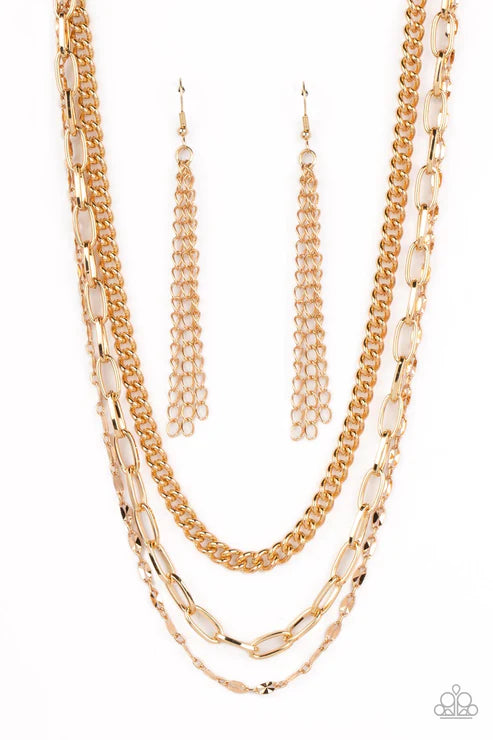 Galvanized Grit - Gold Paparazzi Necklace (PZ-3427)