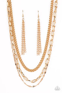 Galvanized Grit - Gold Paparazzi Necklace (PZ-3427)